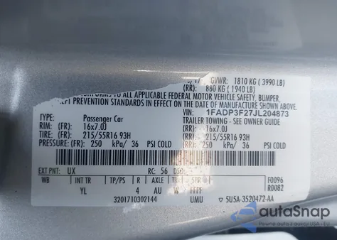 2018 Ford Focus Se из США, поврежденный, VIN 1FADP3F27JL204873